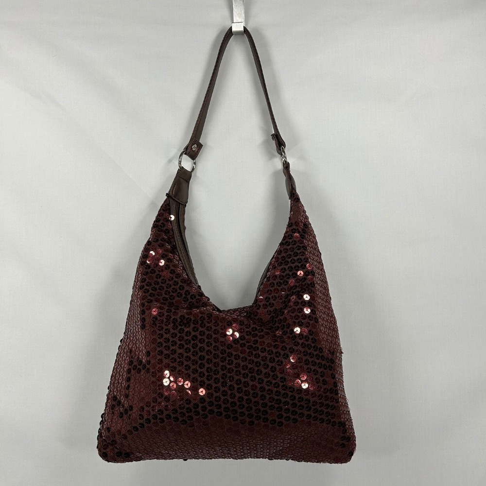 Vintage Brown Sequin Mesh Hobo Bag – Y2K Metallic Bronze Shoulder Purse
